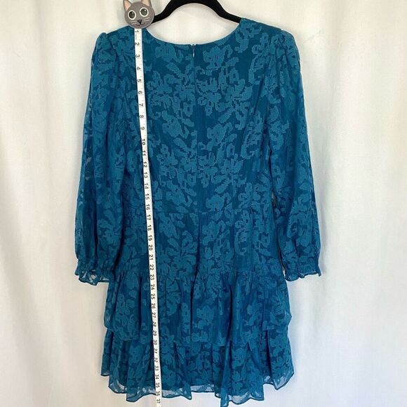 Eliza J Floral Lace Long Sleeve Tiered Mini Dress Teal Blue Ruffles Women 8 New - Picture 6 of 10